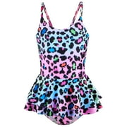 Swim Wear For Girl Comfort Sleeveless Leopard Printed Strap Bodysuit Ruffled Swimsuit Quick Dry Clothes For Pool Seaside Travel
